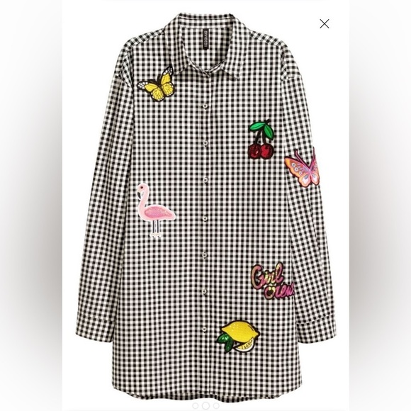 H&M Long sleeve checked cotton shirt with embroidered Size 4 - Picture 3 of 12